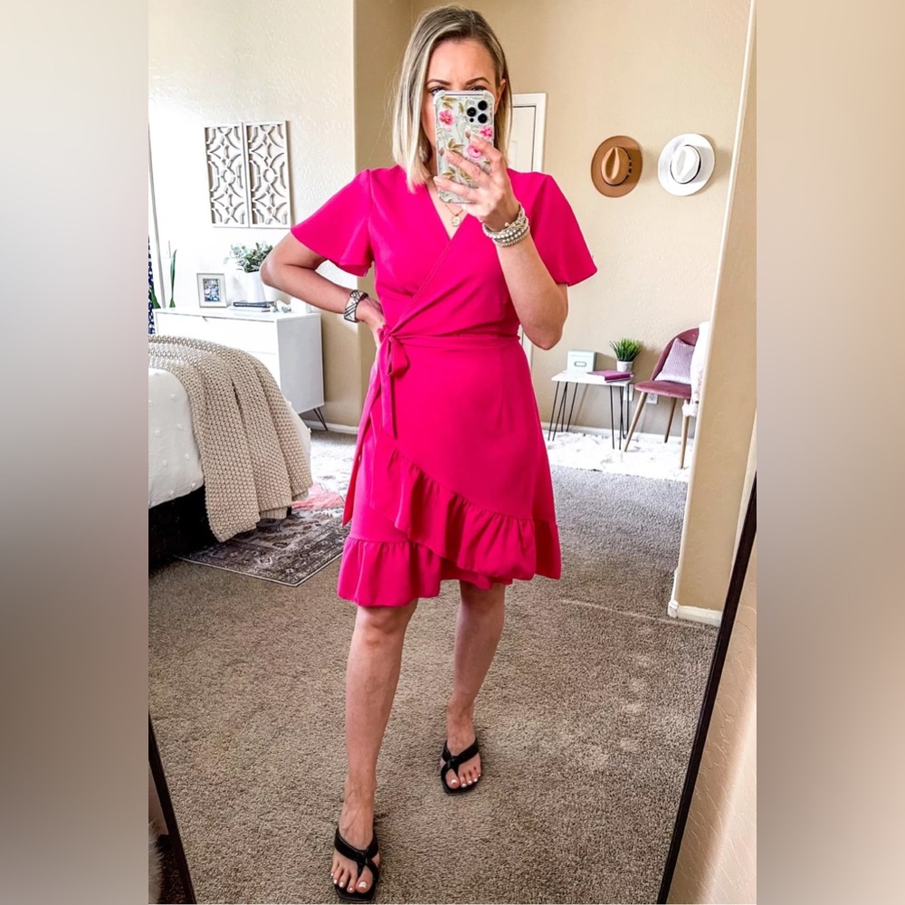 NWT Amazon Pink Wrap Dress in Fuschia, S